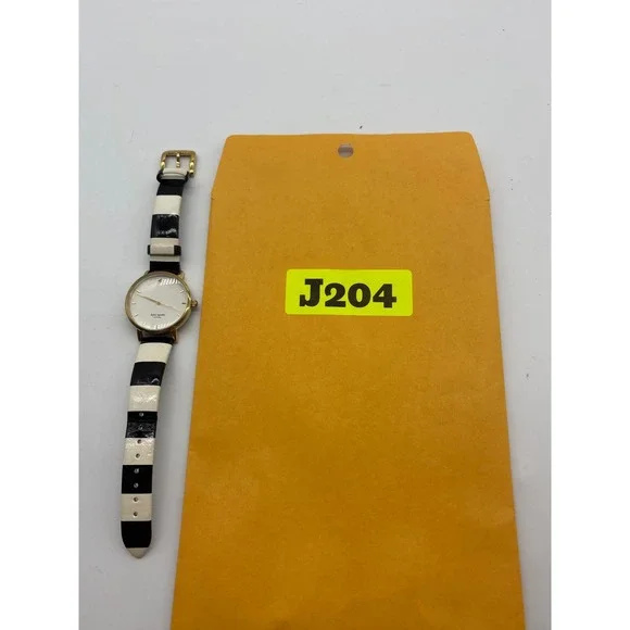 Kate Spade New York Metro Watch 0260 Gold Tone Black White Stripe Leather Band - Picture 3 of 11